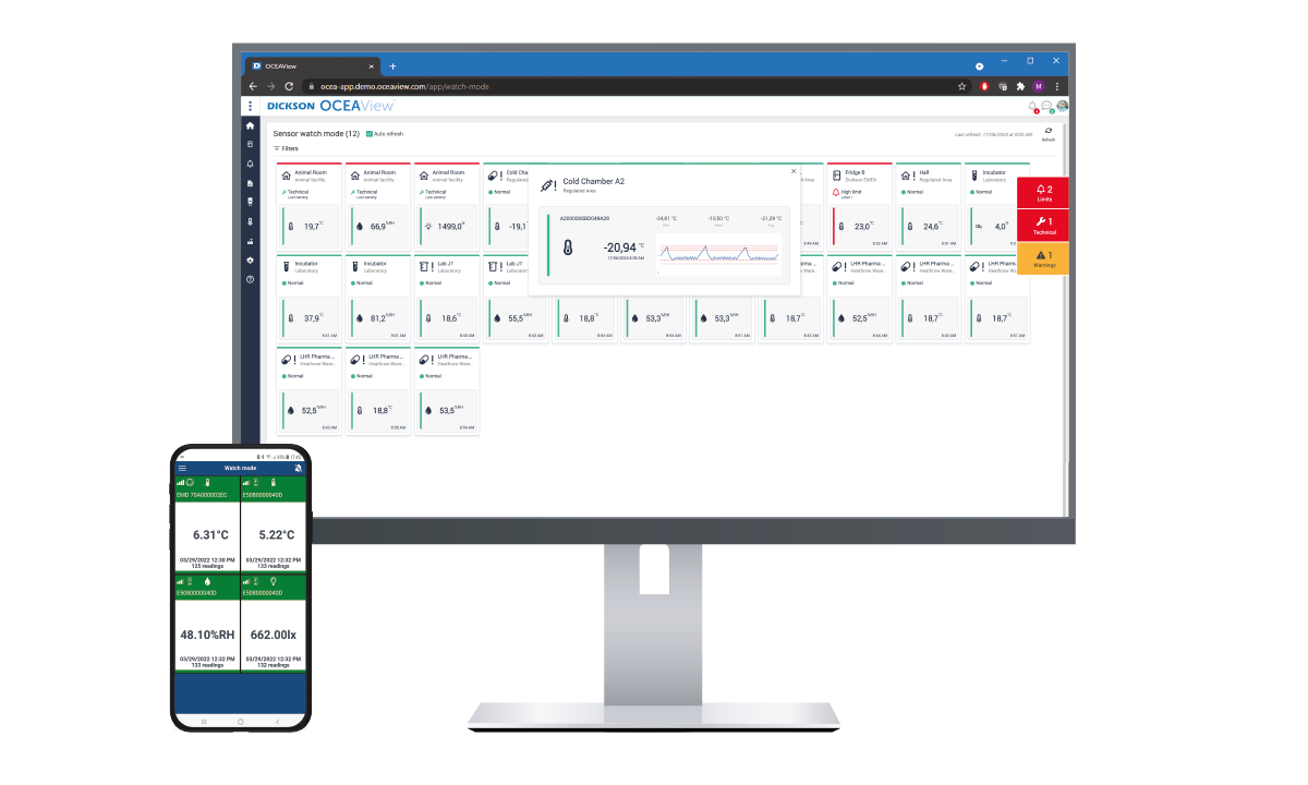 OCEAView App et WebApp : tableau de bord avec alerte